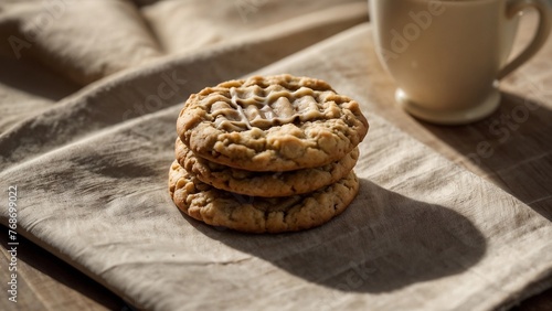 Two Cookies on a Napkin Beside a Cup of Coffee,