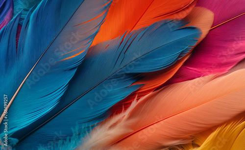 Abstract Close-Up of Multicolored Feathers Creating a Captivating Background Texture
