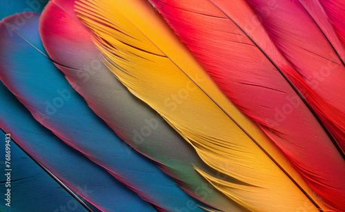 Abstract Close-Up of Multicolored Feathers Creating a Captivating Background Texture