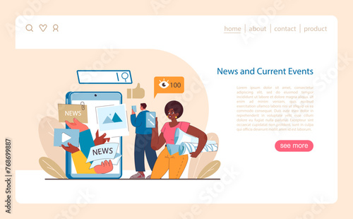 Digital News Consumption concept. Users interact with current events through various digital formats.