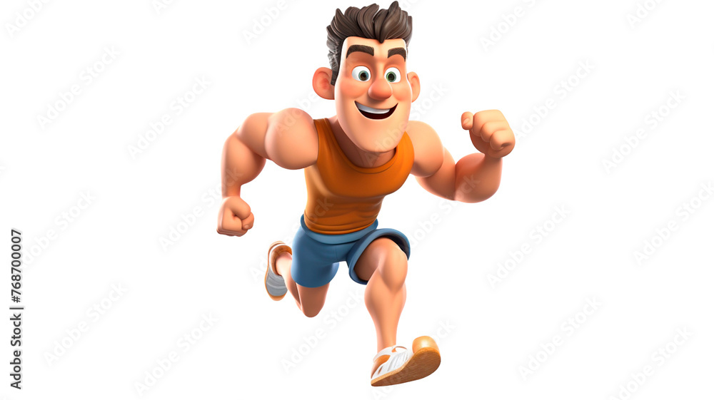 PNG image of a professional running man 3d cute cartoon athlete in a running pose on a transparent background.