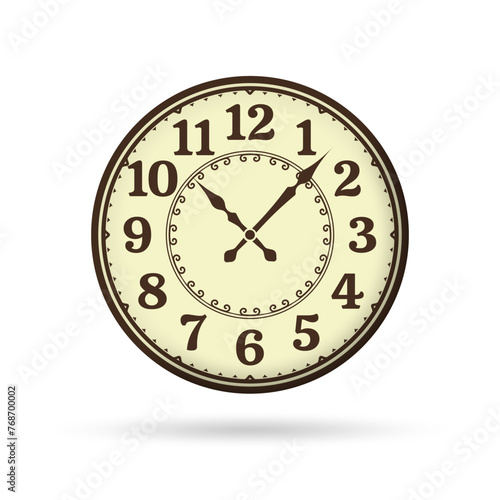 Old clock face. Vintage watch with retro numeral. Antique clock-face design. Vector illustration.