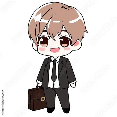 isolated cute chibi boy character wearing business attire