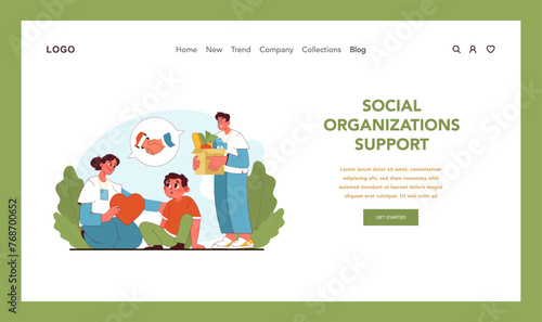 Support from social organizations. Flat vector illustration