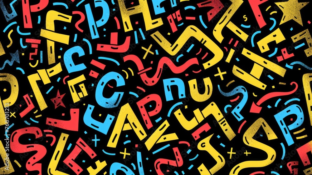 Bold Colorful Letters on Black Background Bold Colorful Letters on Black Background