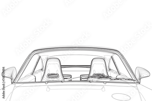 Empty car cabin or interior view from windshield, flat vector illustration. Contour of car interior isolated on a white background. Interior view from the rear seat. Vector illustration
