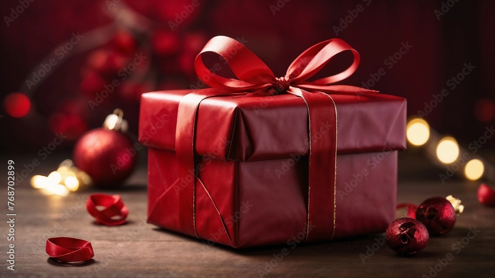 Red Gift with Scarlet Bow Symbolizes Joyful Giving
