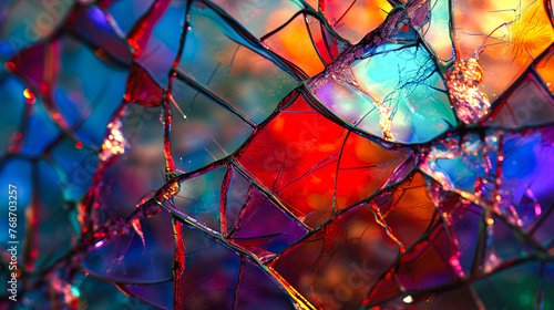 ひび割れた虹色のガラスの背景 photo
