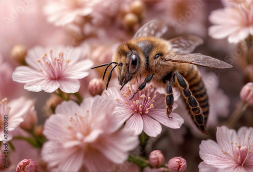 Close up, macro bee and spring flowers © Pham Ty