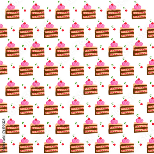 Cake pattern, cute piace of cake pattern, vector illustration photo