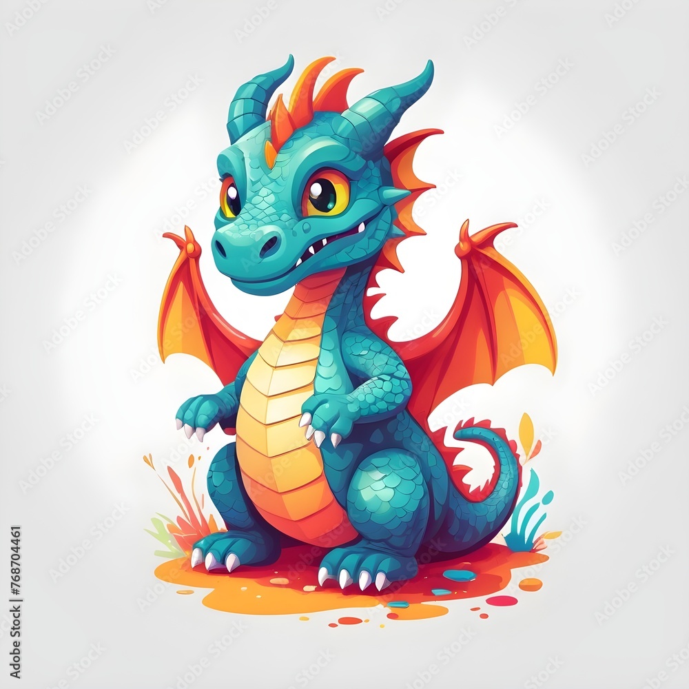 Friendly Cartoon Dragon, Cheerful Mythical Creature Friendly Cartoon Dragon, Cheerful Mythical Creature