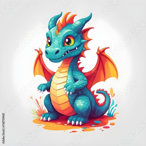 Friendly Cartoon Dragon, Cheerful Mythical Creature © PATTERN WORLD