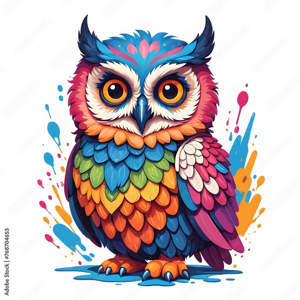 Playful Owl with Vivid Feathers Playful Owl with Vivid Feathers