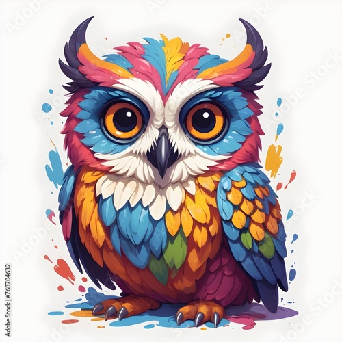 Whimsical Owl Illustration Bursting with Color