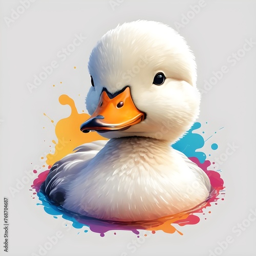Vibrant Duckling Illustration with Colorful Splashes