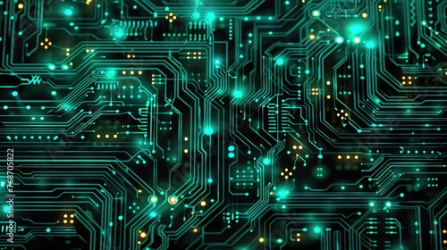 Futuristic Circuit Board Network with Teal Luminescence