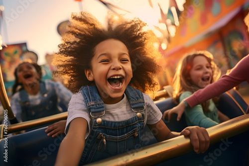 Boy having fun on an amusement park attraction
