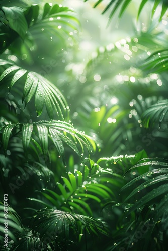 Natural tunnel in tropical jungle forest. Lush  foliage and trees of evergreen dense rain forest.