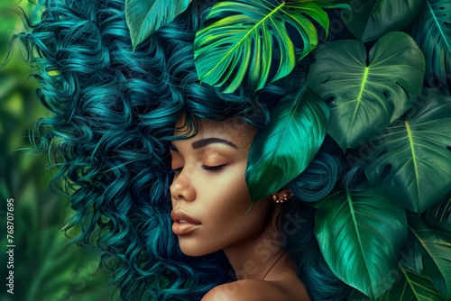 abstract background for hairstyle appreciation day, girl with rainforest in her hair