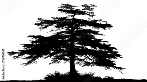 Bald Cypress Tree Silhouette on White Background. Nature and Sky in Forest. Travel and Explore Cedar Trees and Natural Wonders photo