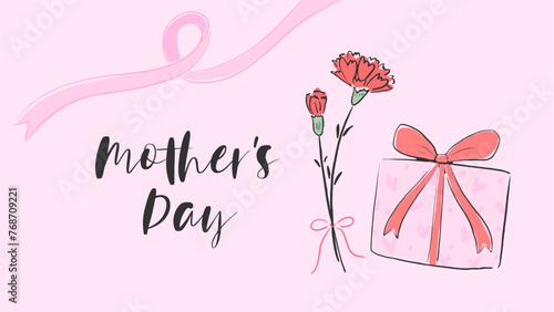 Carnation background frame inspired by Mother's Day, cute hand drawn illustration / 母の日をイメージしたカーネーションの背景フレーム、シンプルな手描きイラスト