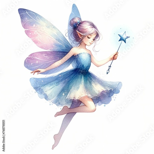 fairy with wand star on white background