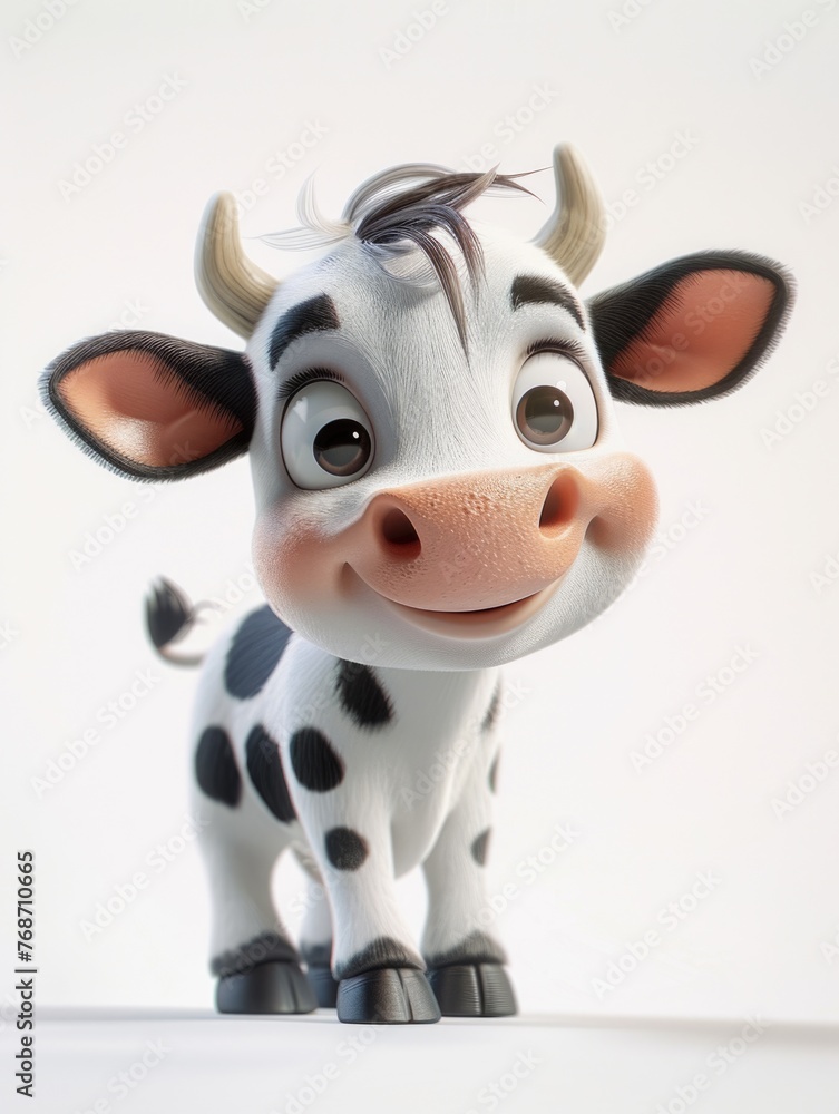 A close up of a toy cow on a white surface. A close up of a toy cow on a white surface.