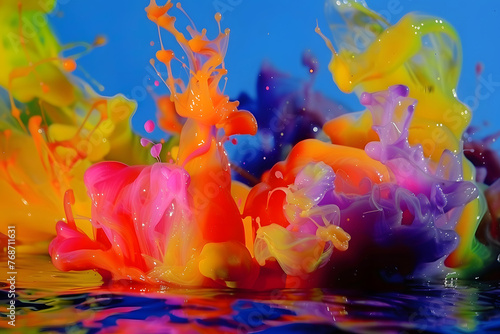 Color paint drops in water , clor splash in water , drop Colorful ink in water photo