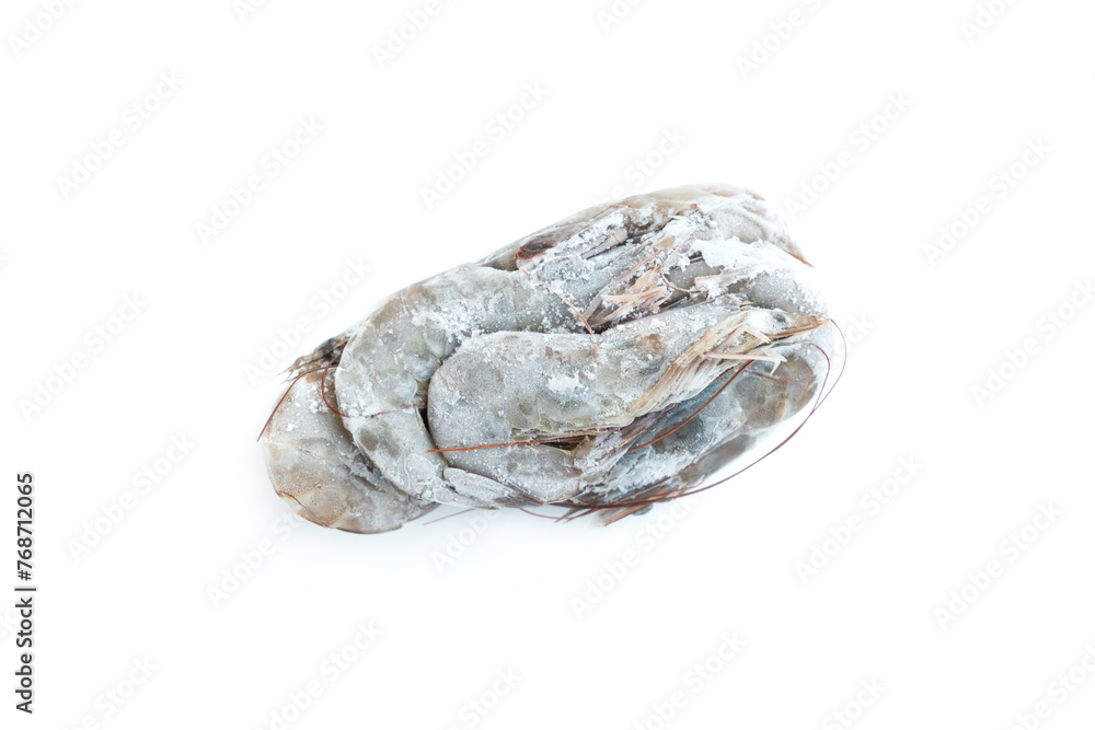 Frozen shrimp isolated on white background, Frozen Fresh food, Seafood Frozen shrimp isolated on white background, Frozen Fresh food, Seafood