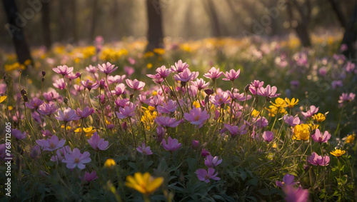 Wildflower Meadow Bathed in Warm Sunlight