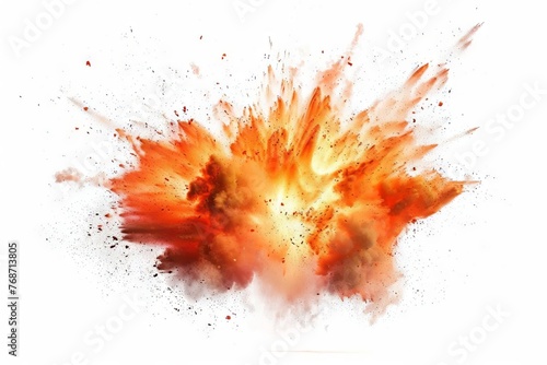 Explosive Fire and Flames Bursting on White Background, Dramatic Isolated Effect, Digital Illustration © furyon