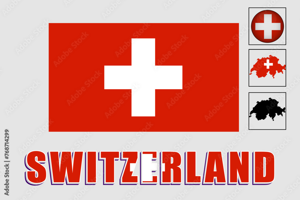 Switzerland flag and map in a vector graphic Switzerland flag and map in a vector graphic