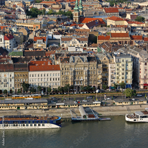 Aerial View River Danube Afternoon From Citadella in Budapest Hungary