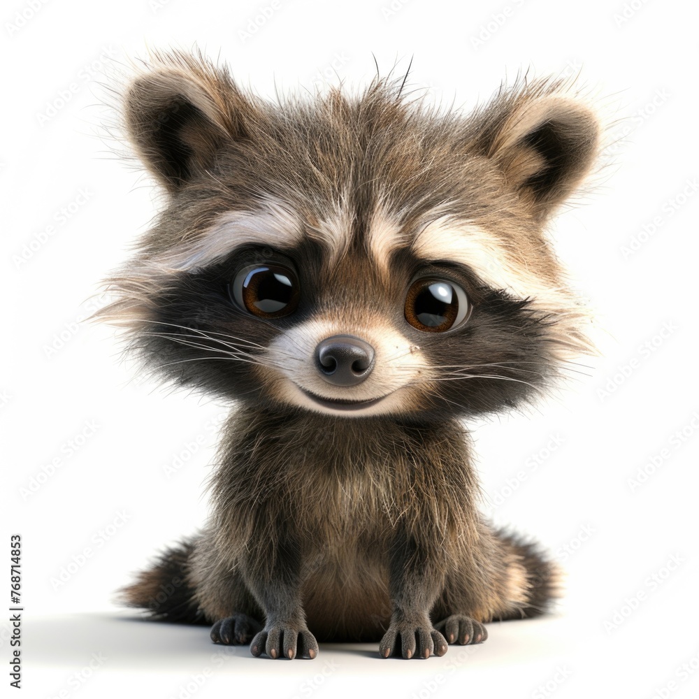 A cute little raccoon sitting on a white surface. A cute little raccoon sitting on a white surface.