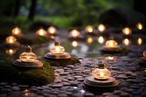 Zen Garden Zenith: Rings in a zen garden with lanterns and bokeh lights.