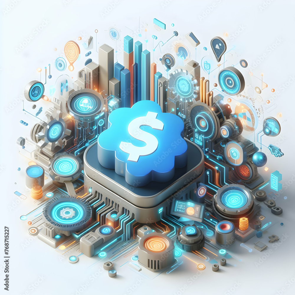 3D flat icon for business as Smart Finance with AI in digital with finacial Innovation abstract theme with isolated white background ,Full depth of field, high quality ,include copy space, No noise, c