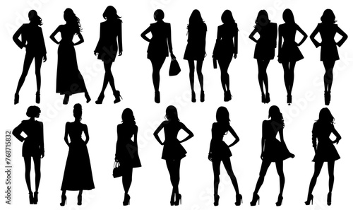 set of silhouette fashion girls vector 