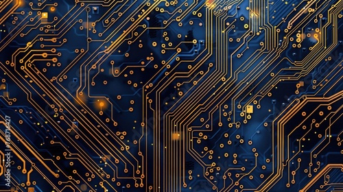 Intricate Golden Circuitry on Blue Background