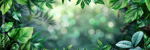 Lush Foliage Frame with Bokeh Background for Copy Space