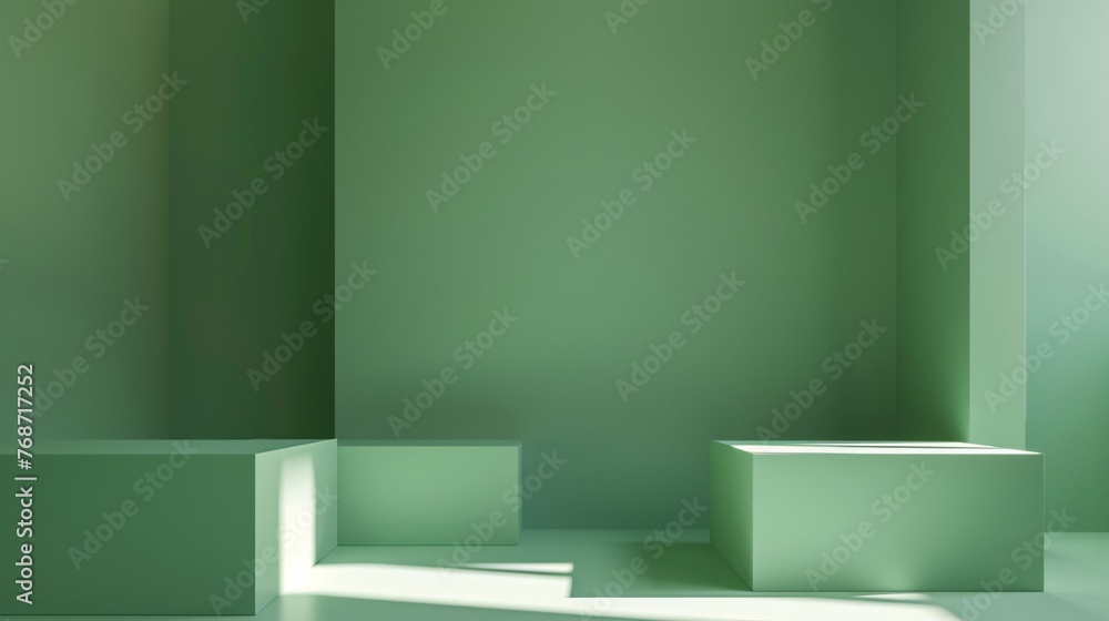 green minimal room 3d rendering, ai generative green minimal room 3d rendering, ai generative