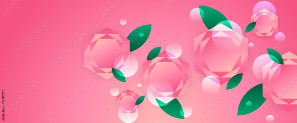 Pink and green vector minimalist modern abstract gradient banner with geometric shapes. For website, banners, brochure, posters, flyer, card, and cover