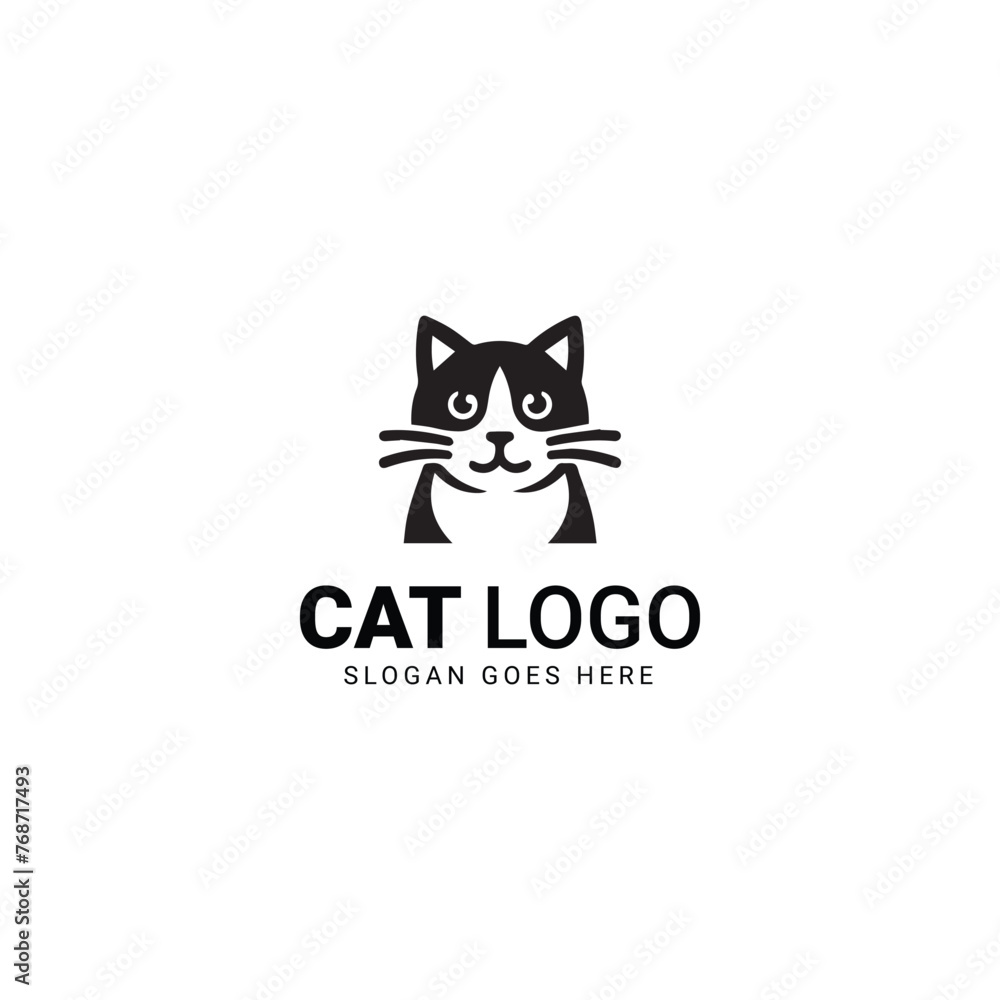 Whimsical cat face with crossed whiskers logo Whimsical cat face with crossed whiskers logo