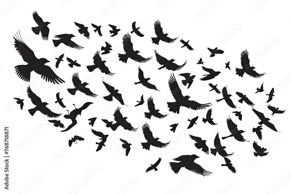 Silhouettes of Flock of Birds in Flight