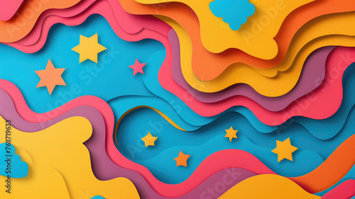 Handmade colorful paper cut background. Pop art and comical style different styling   waves  patterns Generative AI