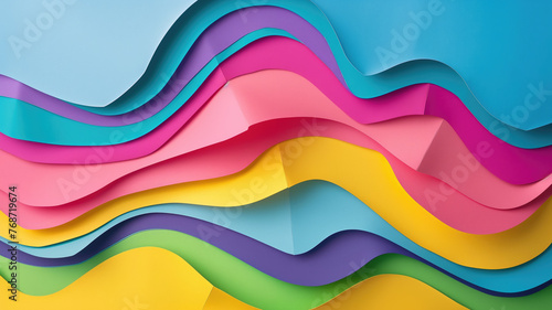 Handmade colorful paper cut background. Pop art and comical style different styling , waves, patterns Generative AI