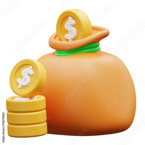 3d illustration of coins and money bags
