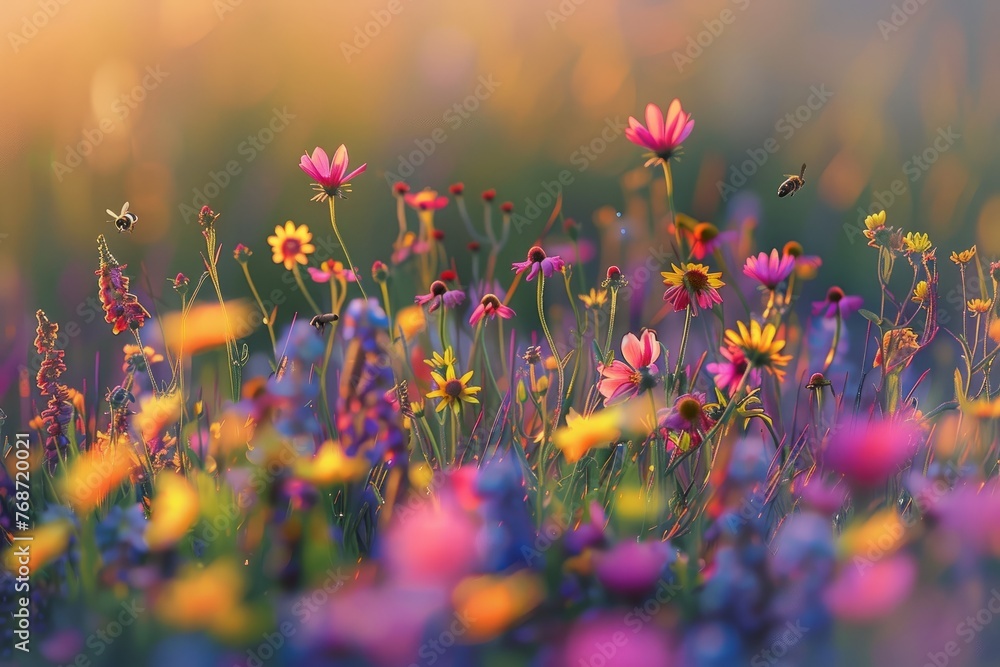 Colorful Bloom of Wildflowers in a Bright Spring Meadow