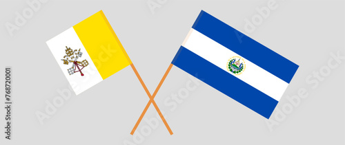 Crossed flags of Vatican and El Salvador. Official colors. Correct proportion