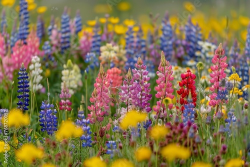 Vibrant Wildflower Meadow in Full Bloom, Nature Close-Up
