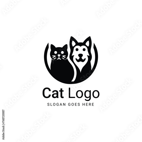 Black cat and dog yin yang symbol logo
